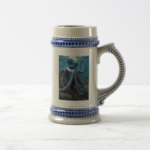 Cyber Octopus blue links Handstein Bierglas