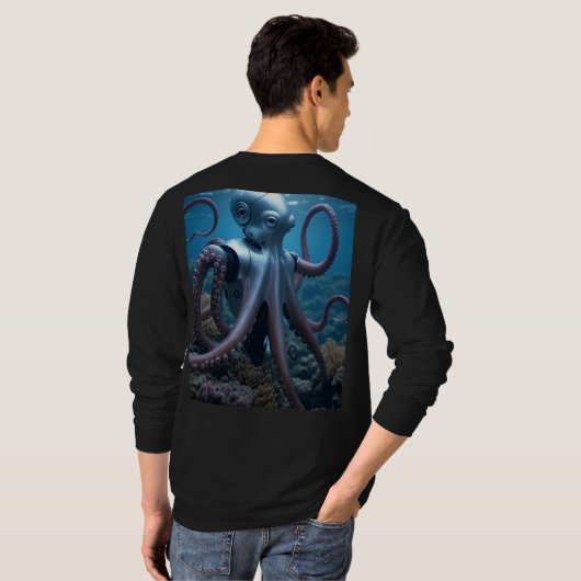 Cyber Octopus Männer schwarzer, langärmeliger T -  T-Shirt (Schwarz voll)