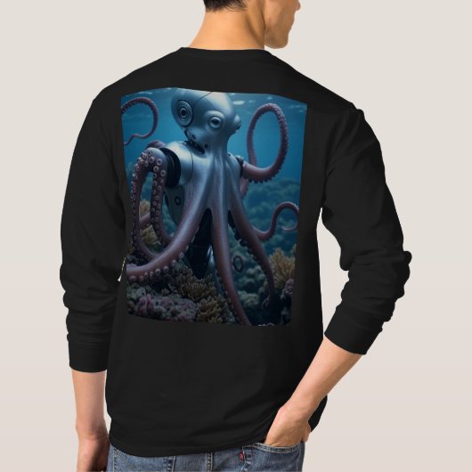 Cyber Octopus Männer schwarzer, langärmeliger T - T-Shirt (Rückseite)