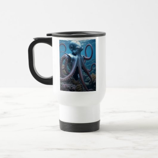 Cyber Octopus rechts weißer Reiseschlamm Reisebecher (Links)
