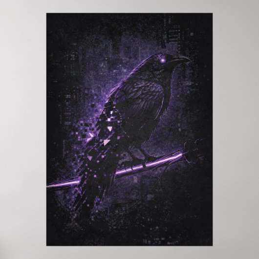 Cyber-Omen, Raben-Krähen-Matrix-Abstrakte Kunst Poster (Vorne)