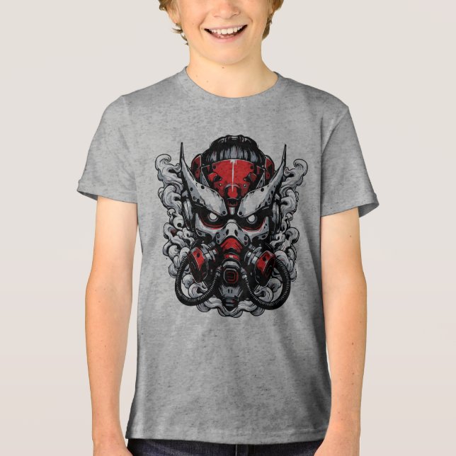 Cyber Oni: Rauchermaske Tri-Blend Shirt (Vorderseite)