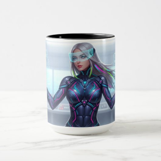 Cyber Oracle Mug – Futuristic Tech Anime Girl Tasse (Zentrum)