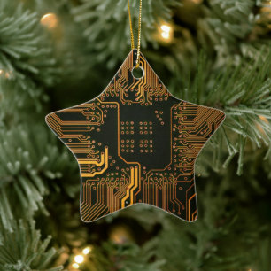 Cyber Orange PCB Leiterplatten Leiterbahnen Muster Keramik Ornament