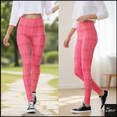 Cyber Pink Glitch Textured Plaid Pattern Leggings