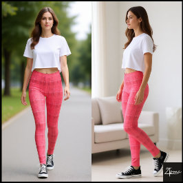 Cyber Pink Glitch Texturiertes Karomuster Leggings
