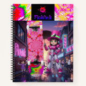 Cyber Pink Roboter & Skateboard Notizblock (Vorderseite)