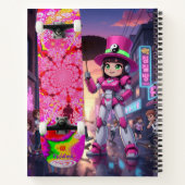 Cyber Pink Roboter & Skateboard Notizblock (Rückseite)