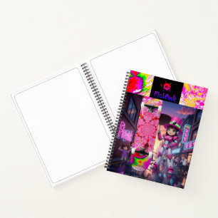 Cyber Pink Roboter & Skateboard Notizblock