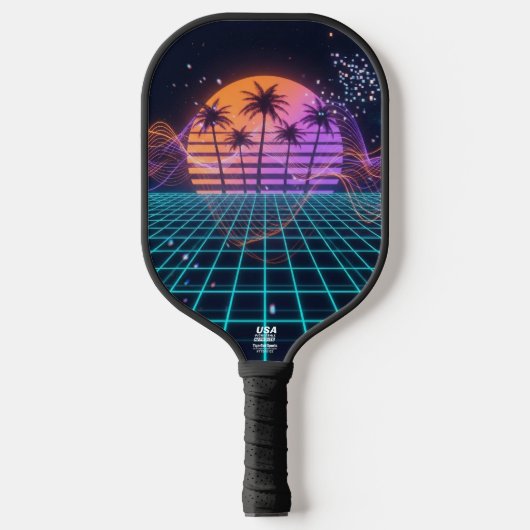 Cyber-Pulse Neon Soundwave Modern 80s Pickleball Schläger (Vorderseite)