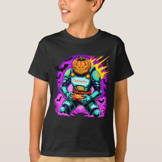 Cyber Pumpkin Gamer Knight Spooky Halloween T-Shirt (Vorderseite)