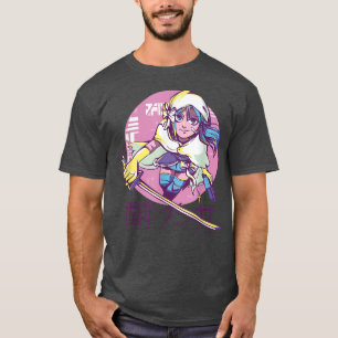 Cyber Punk Anime Warrior Girl Retro Kanji Japanisc T-Shirt