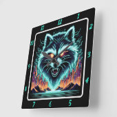 Cyber Raccoon Neon Skyline Quadratische Wanduhr (Winkel)