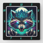 Cyber Raccoon Urban Neon Quadratische Wanduhr (Vorderseite)