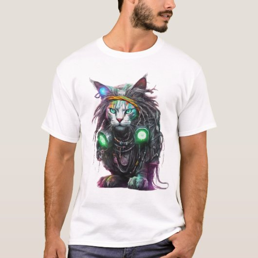 Cyber Rasta Cat Illustration T-Shirt (Vorderseite)
