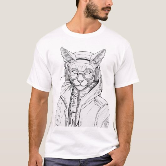 Cyber Rasta Cat Illustration T-Shirt (Vorderseite)