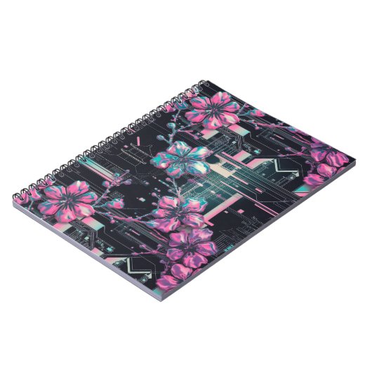 Cyber Sakura Skyline Notizblock (Linke Seite)
