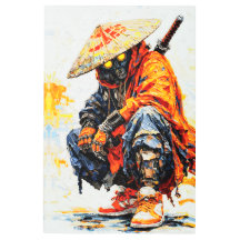 Cyber Samurai Palette Knife Neon Orange Impasto