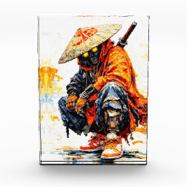 Cyber Samurai Palette Knife Neon Orange Impasto Fotoblock