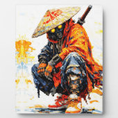 Cyber Samurai Palette Knife Neon Orange Impasto Fotoplatte (Vorderseite)