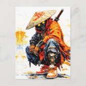 Cyber Samurai Palette Knife Neon Orange Impasto Postkarte (Vorderseite)
