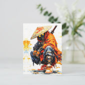 Cyber Samurai Palette Knife Neon Orange Impasto Postkarte (Stehend Vorderseite)