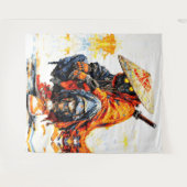Cyber Samurai Palette Knife Neon Orange Impasto Wandteppich (Vorderseite (Horizontal))