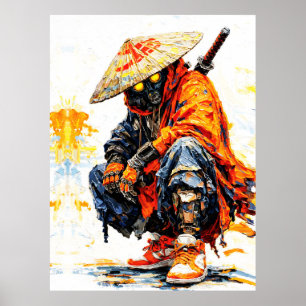 Cyber Samurai Palettenmesser Neonorange Impasto Poster