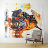 Cyber Samurai Palettenmesser Neonorange Impasto Wandteppich (Beispiel (Horizontal))