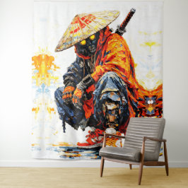 Cyber Samurai Palettenmesser Neonorange Impasto Wandteppich