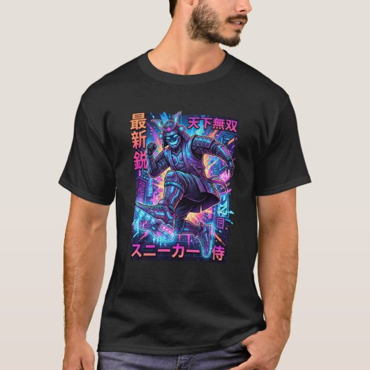 Cyber Samurai Sneakerhead - Neon Tokyo Future Kick T-Shirt (Vorderseite)