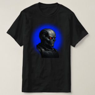 Cyber-Schädel Blaue Glow-Roboter-Kopf Grafikdesign T-Shirt