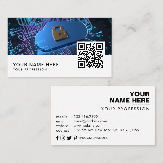Cyber-Sicherheitsanalyst QR Code Business Car Visitenkarte (Vorne/Hinten)