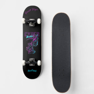 Cyber-Skateboard mit Bildunterschrift und Namen Skateboard