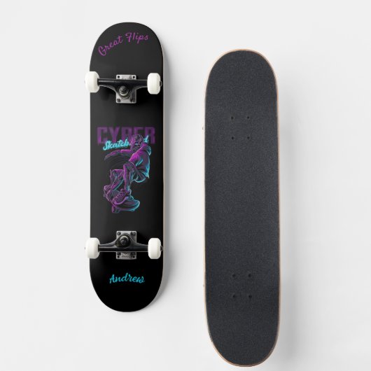 Cyber-Skateboard mit Bildunterschrift und Namen Skateboard (Vorne)