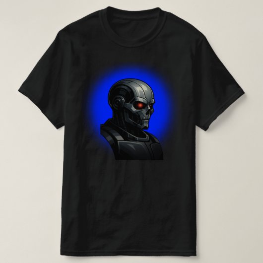 Cyber Skull Blue Glow Robot Head Graphic Design   T-Shirt (Design vorne)