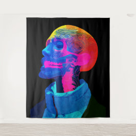 Cyber Skull - Futuristische Anatomie Kunst Wandteppich