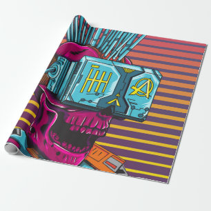 Cyber Skull Virtuelle Realität Cyberpunk Diskette  Geschenkpapier