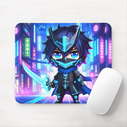 Cyber Slash - Chibi Ninja Battle Mousepad (Mit Mouse)