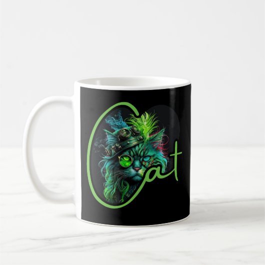 Cyber Steampunk Cat - Neon Futuristic Cat Lover Kaffeetasse (Links)