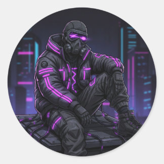 Cyber Street Guardian – Neon Underground Style Runder Aufkleber