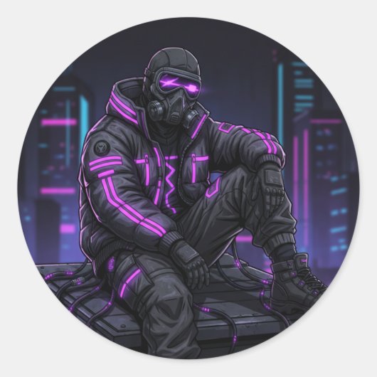 Cyber Street Guardian – Neon Underground Style Runder Aufkleber (Vorderseite)