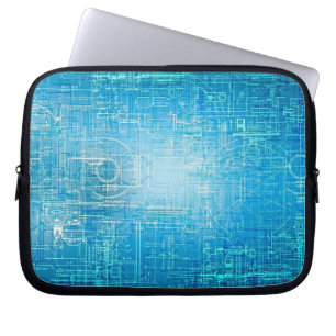 Cyber-Tech-Blueprint - Elektrisch blaue Laptop-Hül Laptopschutzhülle