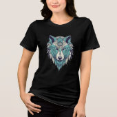 Cyber Tribal Blue Wolf Head Tri-Blend Shirt (Vorderseite)