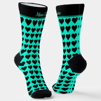 Cyber Türkis Schwarze Kleine Herzen Benutzername Socken