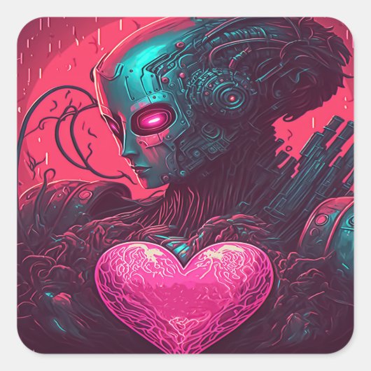 "Cyber Valentine" Design der Cybernetischen Frau Quadratischer Aufkleber (Vorderseite)