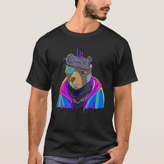 Cyber Vaporwave Aesthetic Futuristic Bear Robot T-Shirt (Vorderseite)