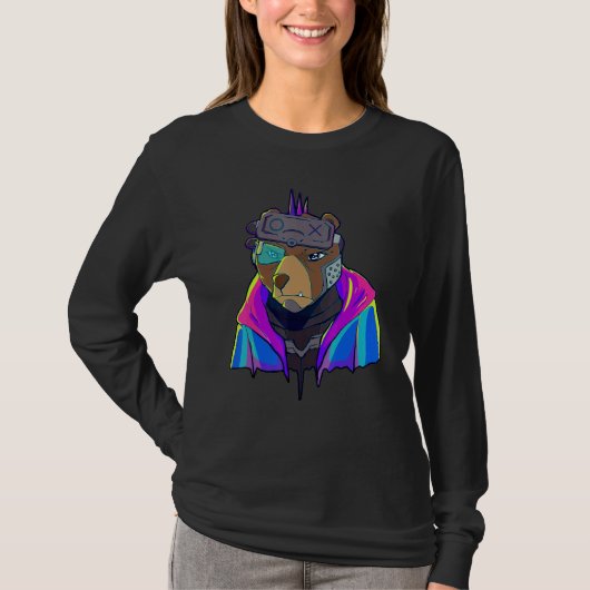 Cyber Vaporwave Aesthetic Futuristic Bear Robot T-Shirt (Vorderseite)