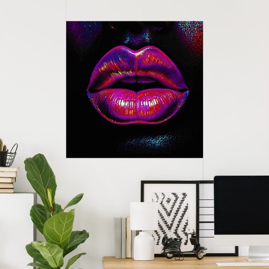 Cyber Venus Lips - Farbenfrohe Lippen Portrait Poster (Heimbüro)