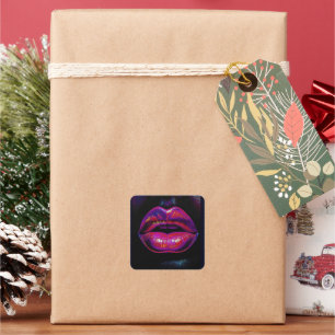 Cyber Venus Lips - Farbenfrohe Lippen Portrait Quadratischer Aufkleber